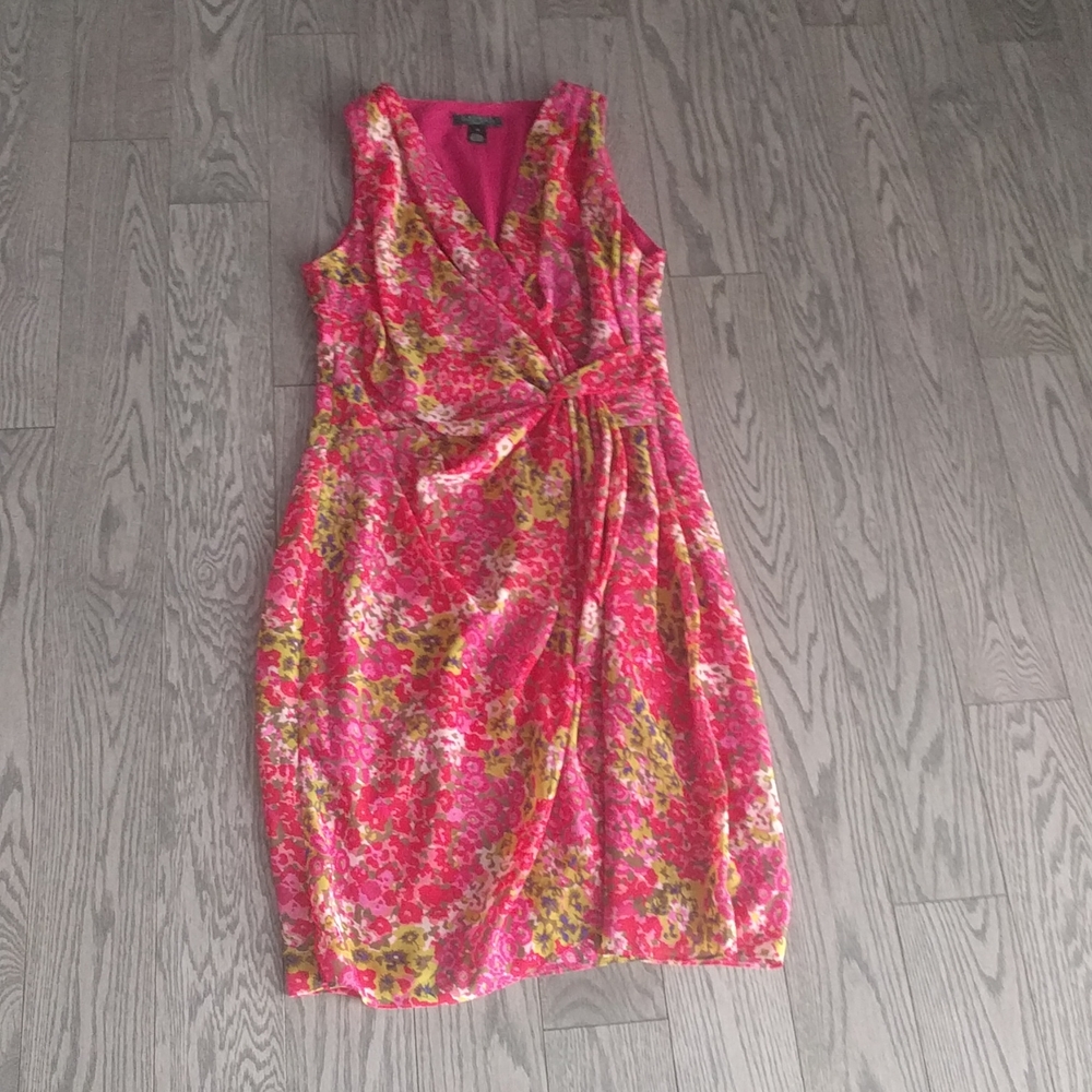Floral Pink Sleeveless Wrap Dress